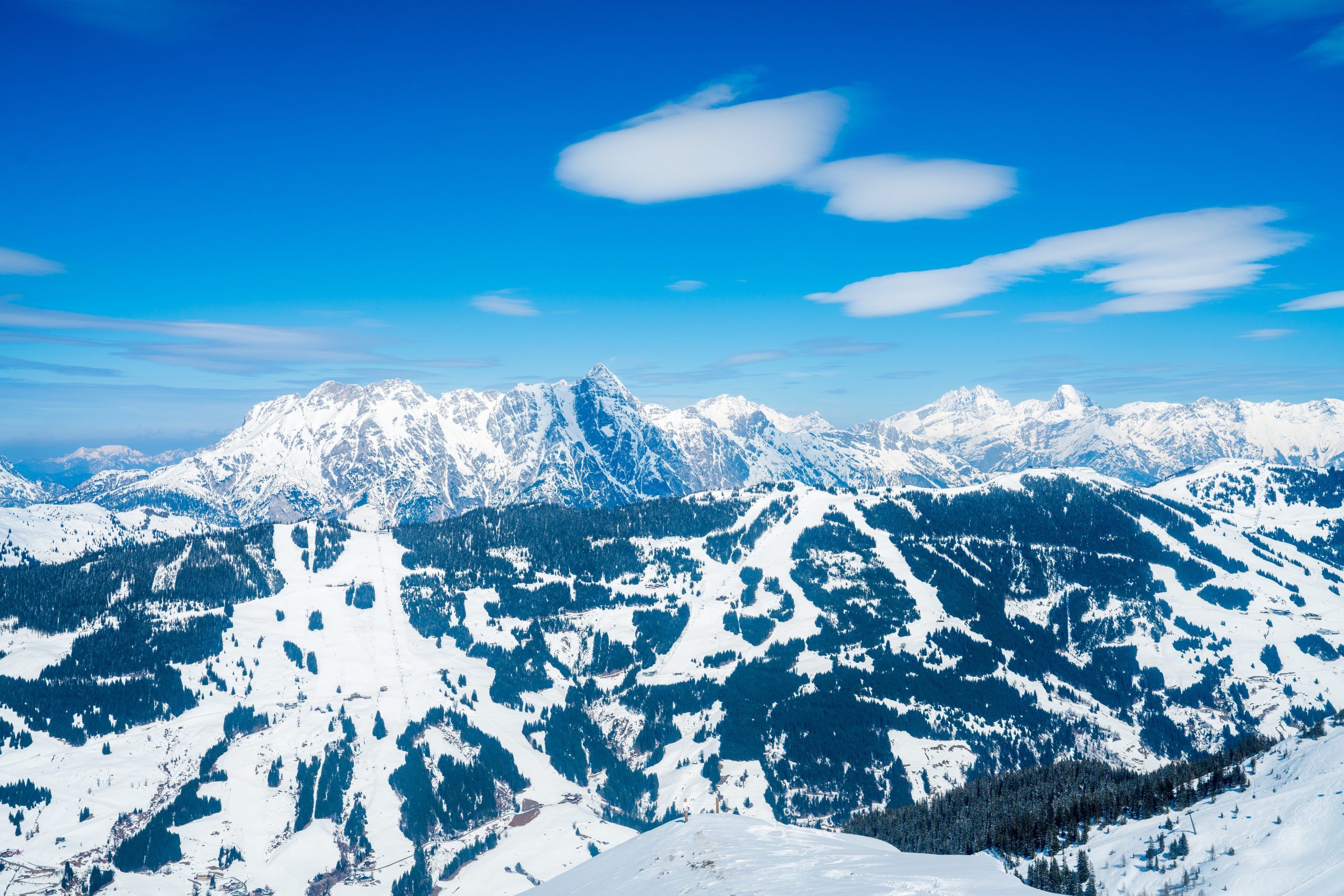 Beautiful view of the Saalbach ski resort during winter time